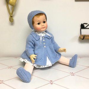Baby Blue Sweater, Bonnet & Booties - Merino & Angora - Hand Knit - NO DOLL